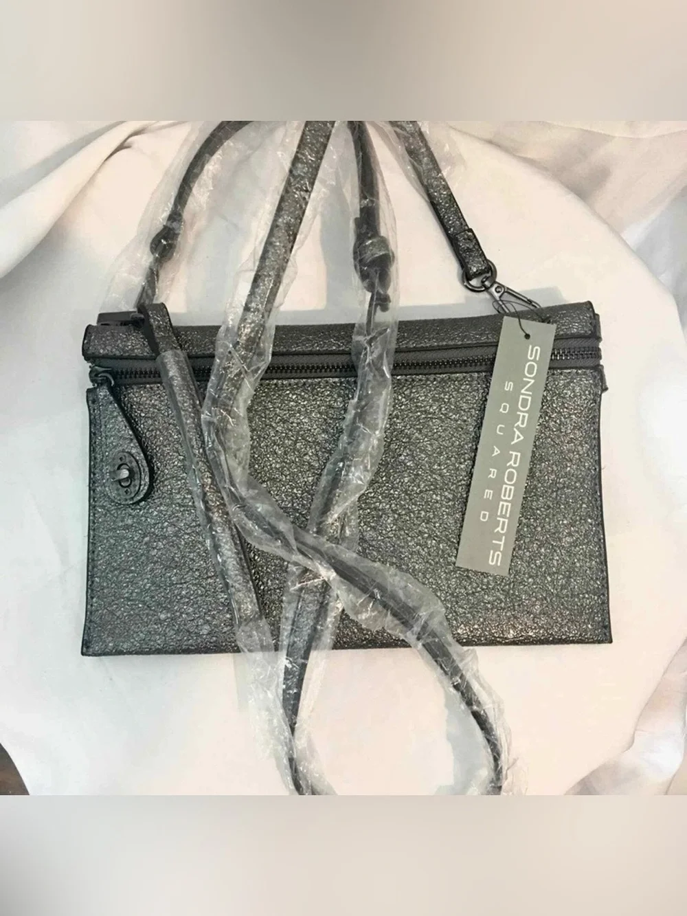 Sondra Roberts Black Gunmetal Textured Crossbody Purse